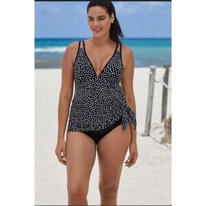 New NWT Trimshaper One Piece Plus Size Polka‎ Dot Swimsuit Dress 18 Black White